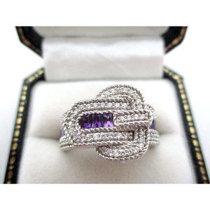 Judith Ripka 925 Silver BELT Buckle Amethyst CZ Ring Size 9 Pouch & Box